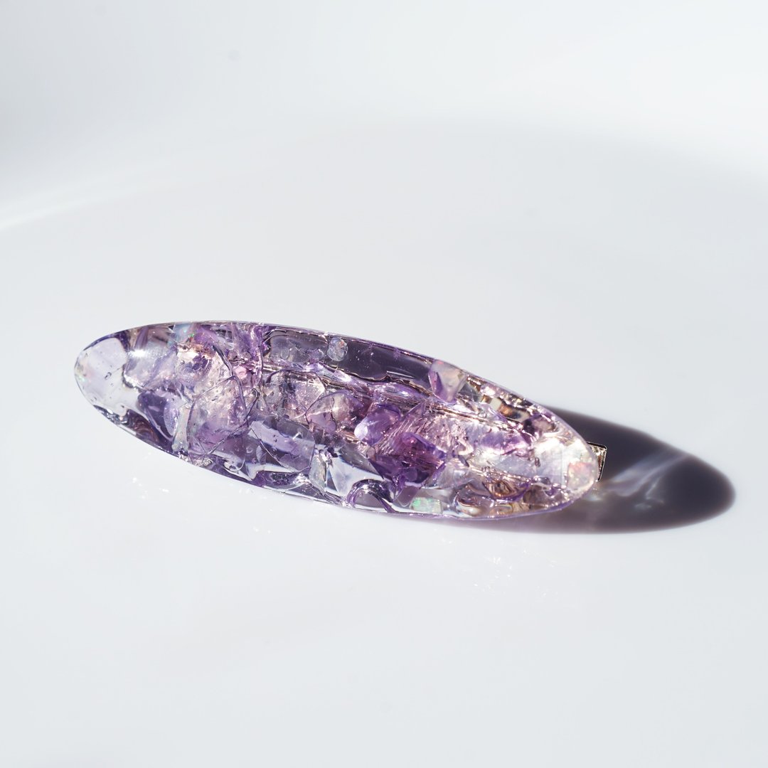 紫水晶与欧泊宝石发夹 7cm Heather - 发饰 - 宝石 粉红色