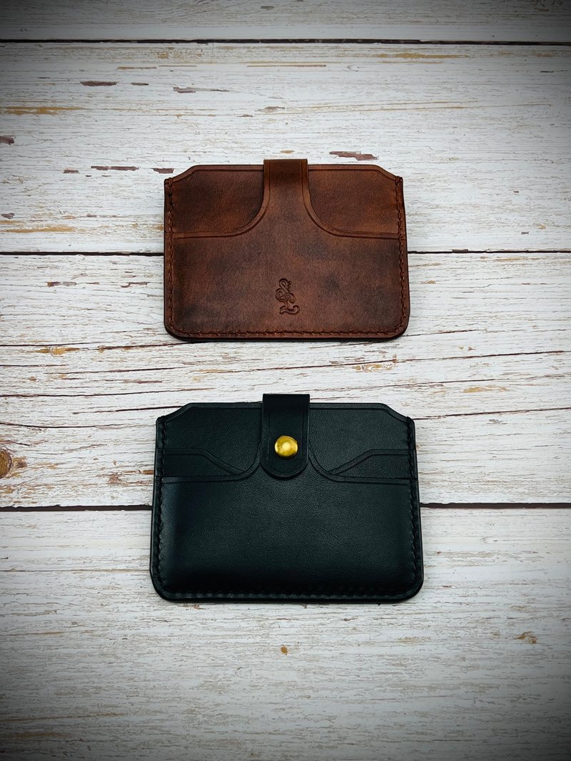 【卡包】SL.026 植鞣简约卡包/ 意大利植鞣革/ 素面黑色/茶色 - 皮夹/钱包 - 真皮 