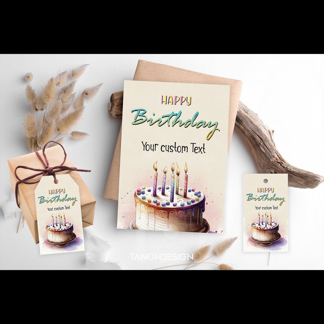 Editable Happy Birthday Card and Gift Tage card template - 图文模板设计 - 其他材质 