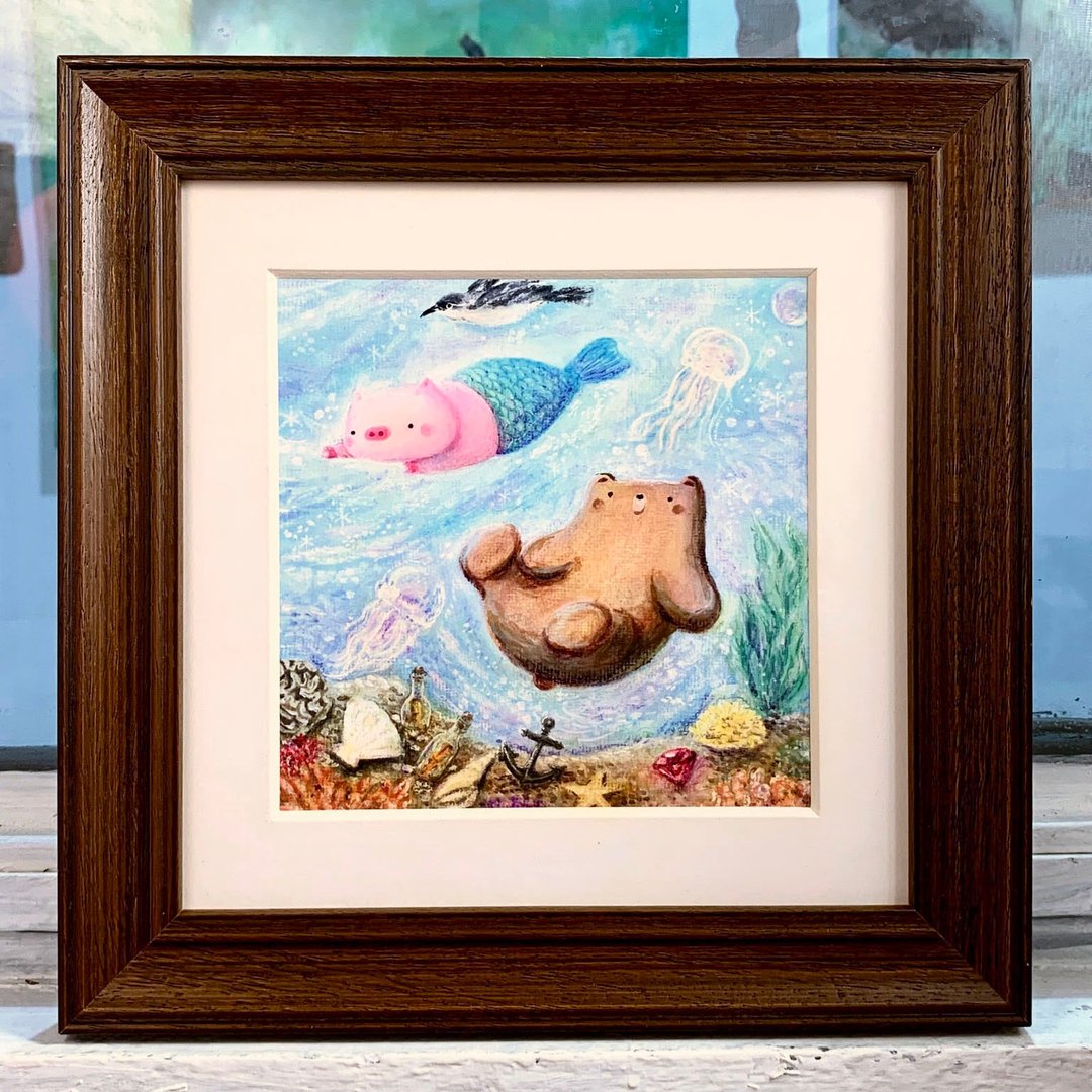【印刷画/原画】Little Bear & Pig - The Ocean we lived within - 海报/装饰画/版画 - 其他材质 