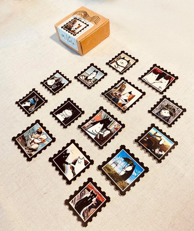 【MiKaLa】世界名画喵 邮票贴纸 - 贴纸 - 纸 