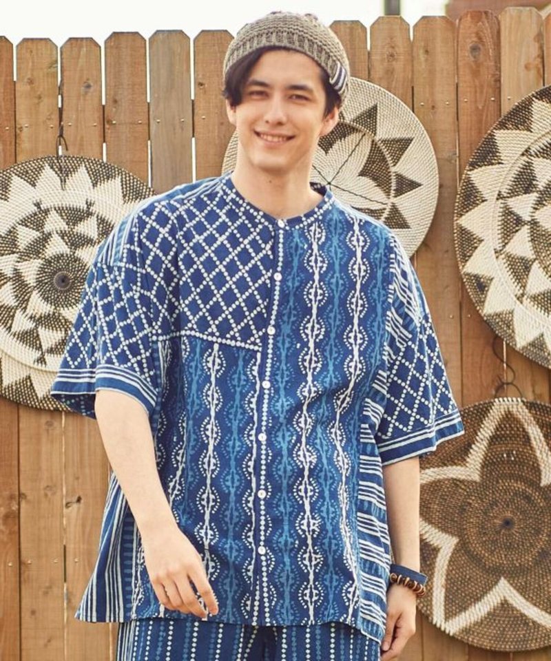 【热门预购】传统民俗风印花无领男士衬衫 (3色) ILL-4708 - 男装衬衫 - 棉．麻 