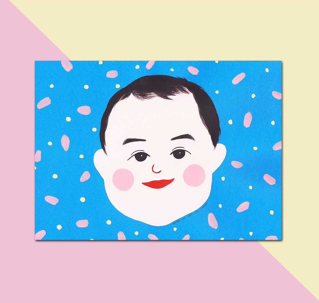 定制人像-1人 似颜绘 全家福 生日/情人节/结婚/圣诞节/宝宝/弥月 - 订制画像 - 纸 蓝色