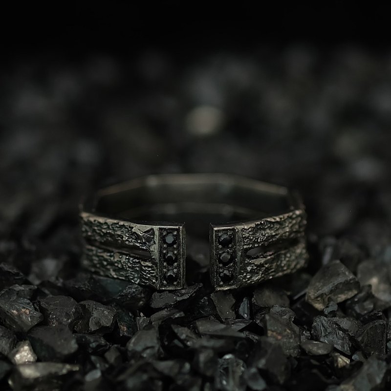 Water Element Stone ring - 对戒 - 纯银 黑色