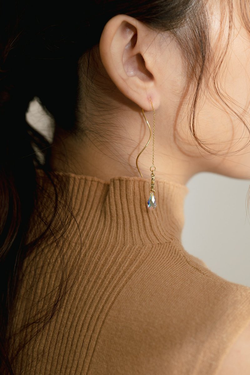 六芒星水晶曲线耳线耳环-白彩 - 耳环/耳夹 - 水晶 金色