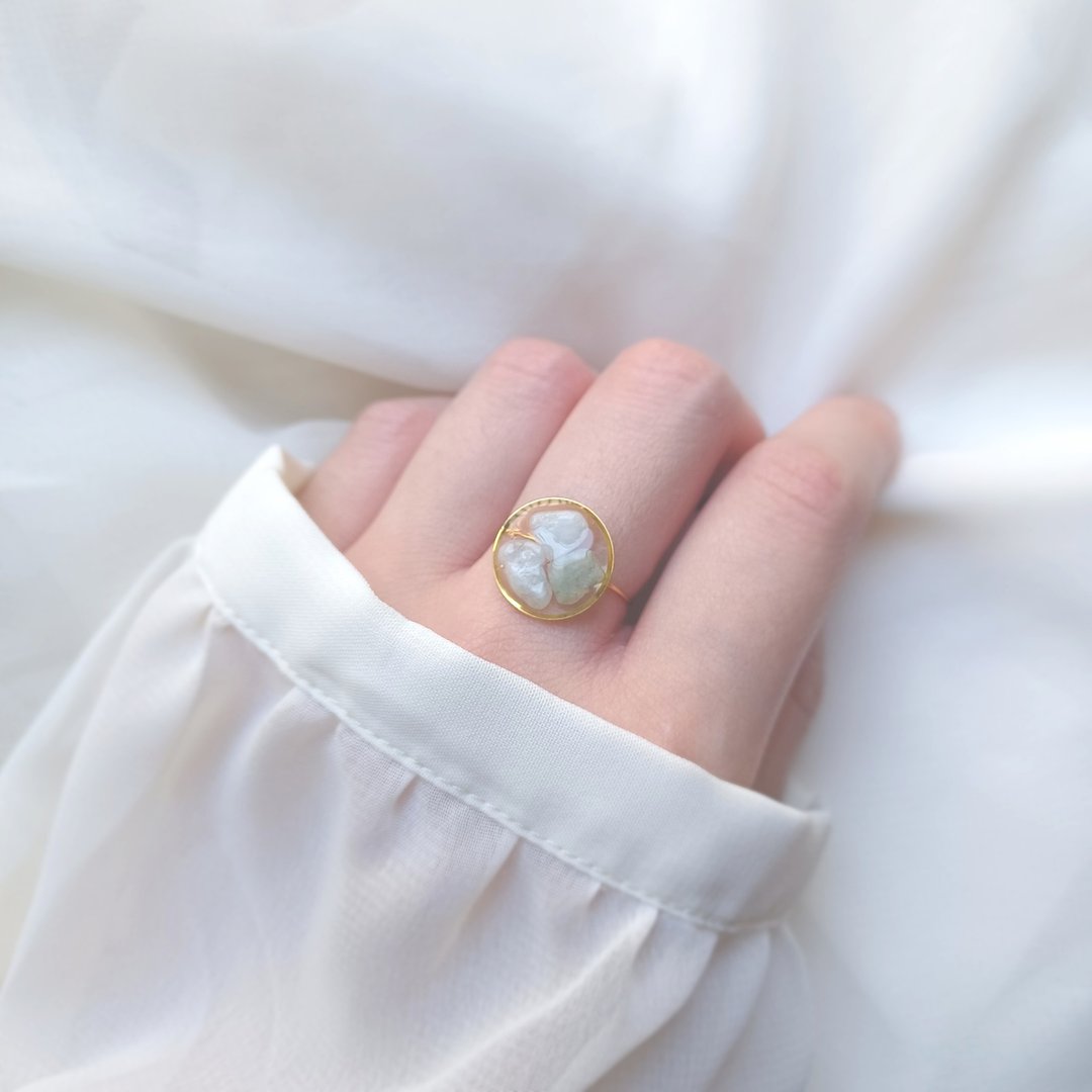 Natural stone circle wire ring NO.01 (Jade from Burma, one size fits all) - 戒指 - 石头 绿色