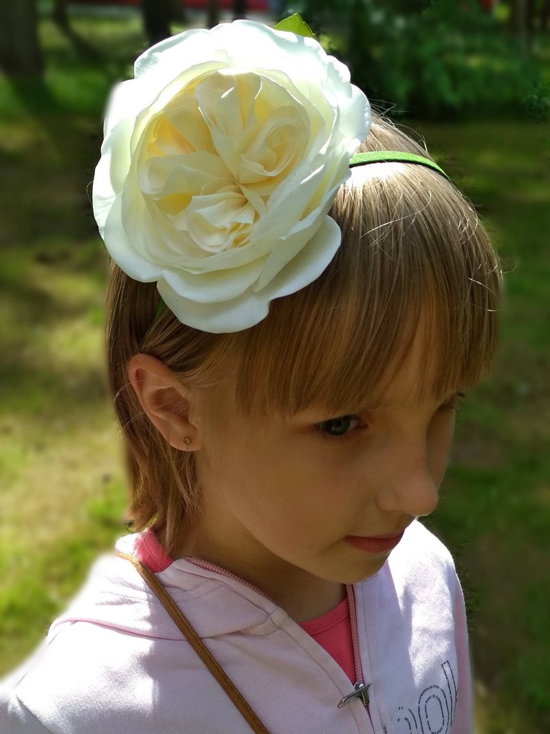 新娘头带，附奶油色英国玫瑰手工花朵发带 - 发饰 - 防水材质 白色