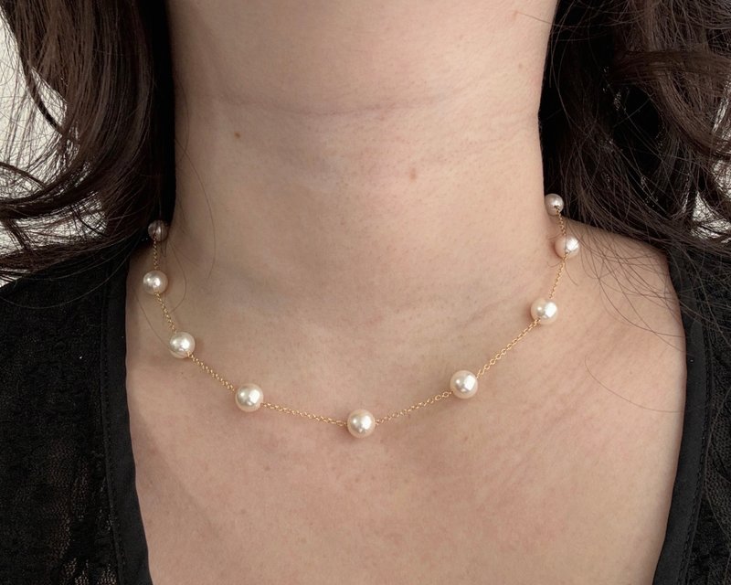 满天星 Akoya 海水珍珠项链 7mm 14KGF - 项链 - 珍珠 白色