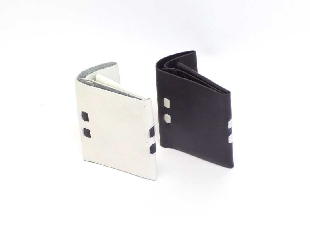 Coin case black x white - 零钱包 - 真皮 黑色