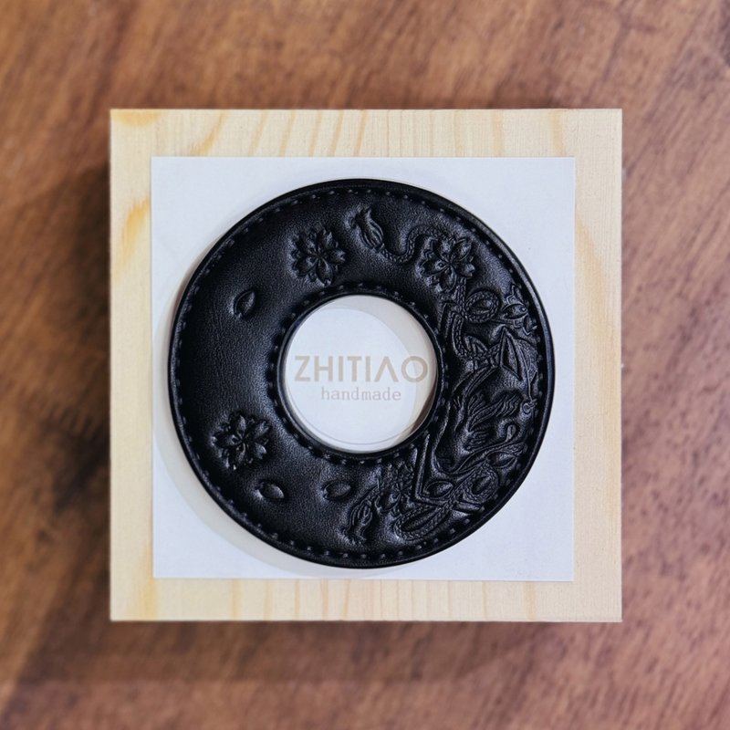原创手工制作牛皮剑道刀镡 御先稻荷 黑色 剑锷 Tsuba - 运动配件 - 真皮 黑色