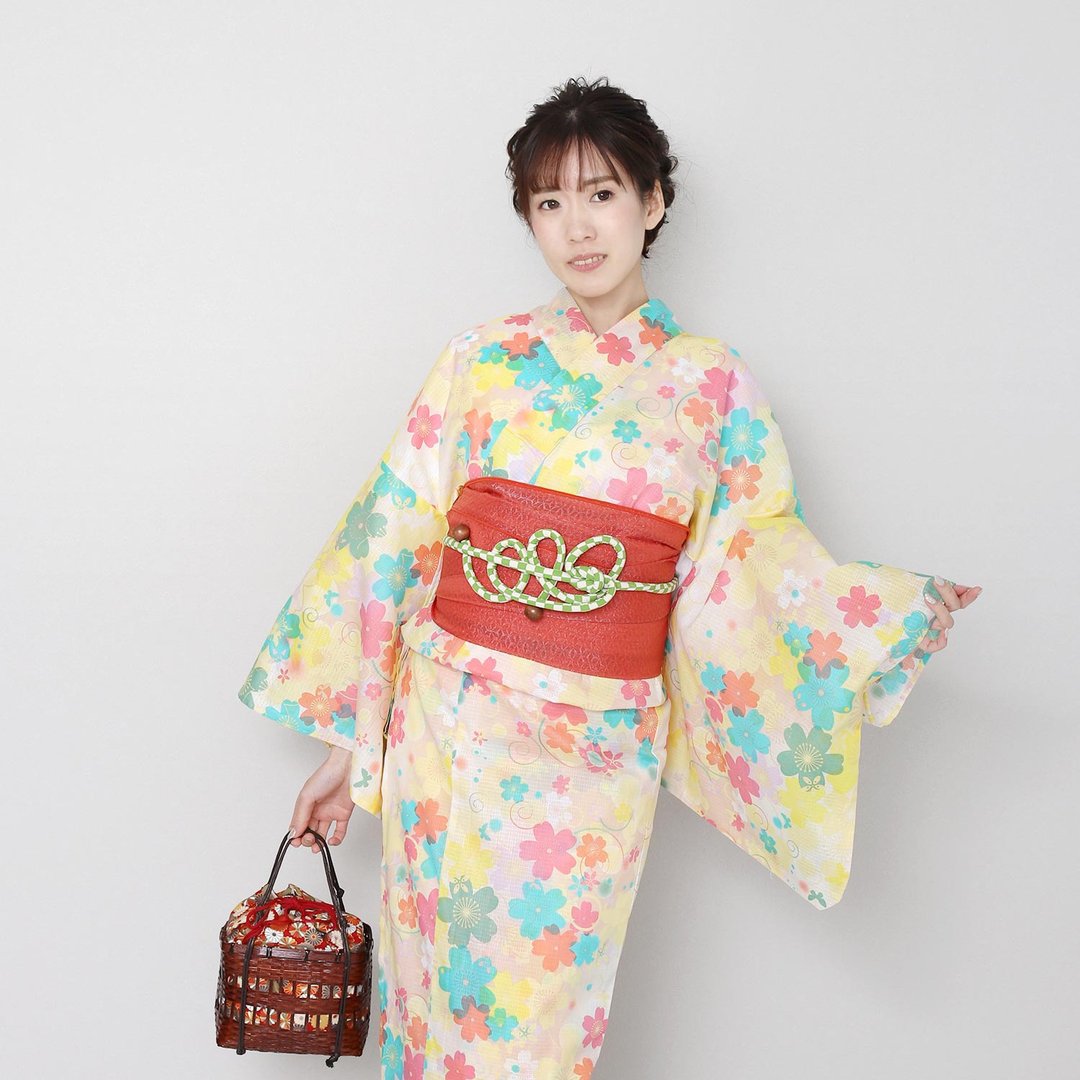 日本 和服 梭织 女性 浴衣 腰封 2件组 F Size x26-4a yukata - 其他 - 棉．麻 黄色