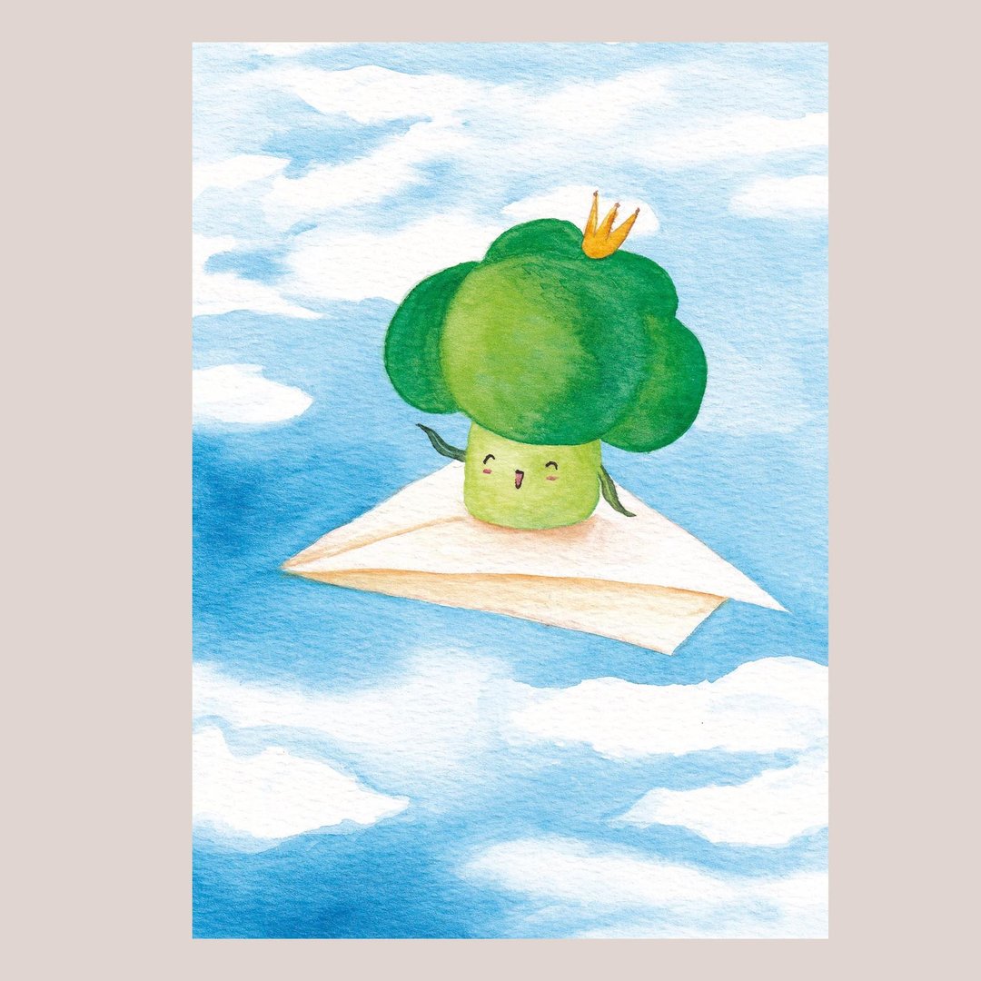 明信片 -勇敢做梦 Dream Big - 西兰花王子 - 卡片/明信片 - 纸 蓝色