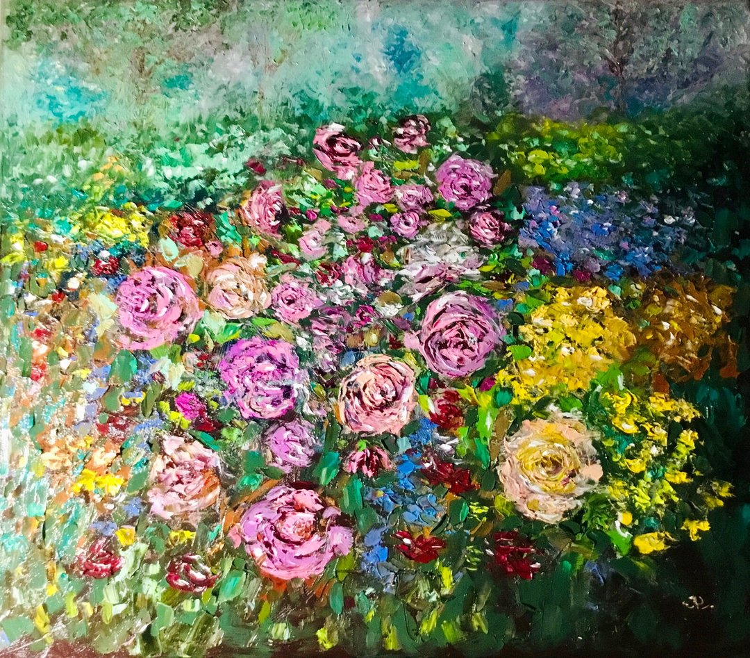 花园原创油画厚涂风格绘画 - 墙贴/壁贴 - 其他材质 红色