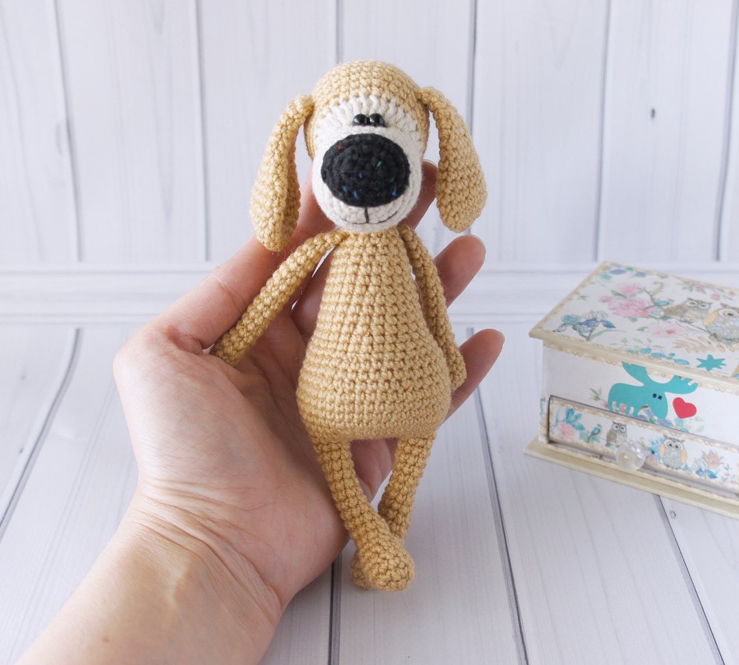 Funny Puppy Toy, Stuffed Animal Doll, Pet Dog Soft toy, Crochet dog doll - 玩具/玩偶 - 羊毛 咖啡色