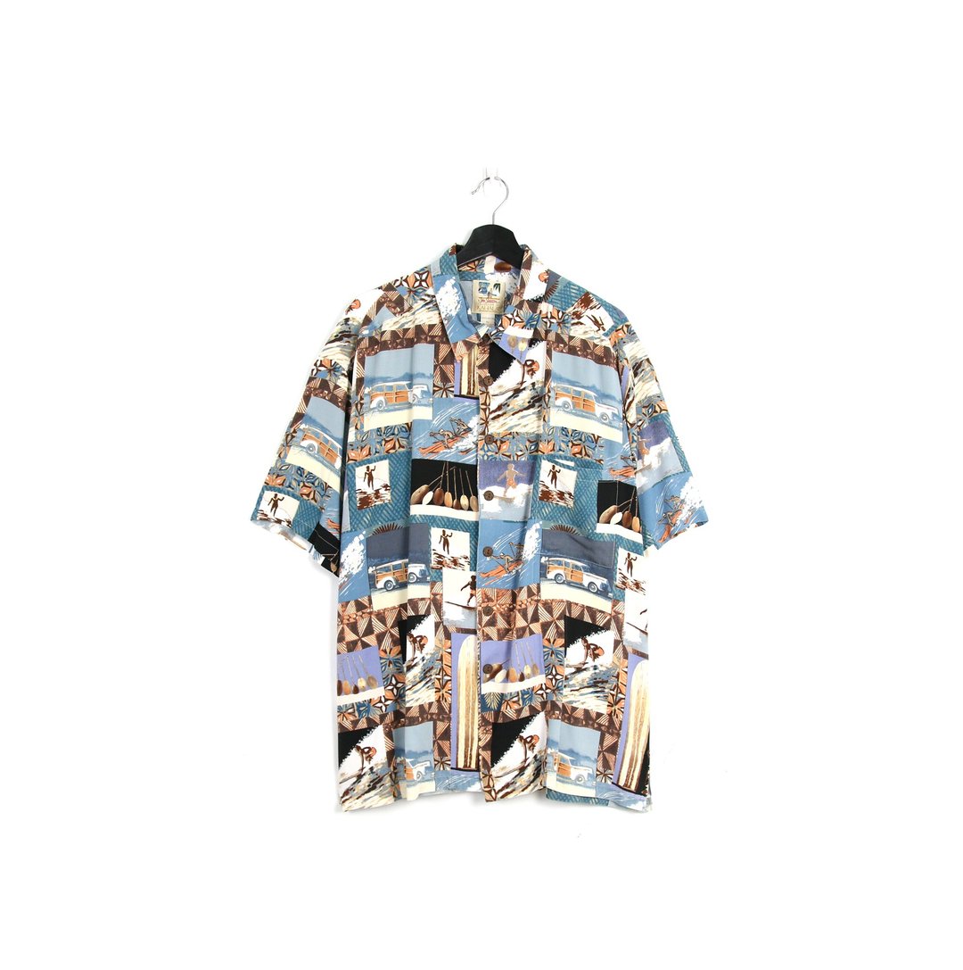 Back to Green- 度假夏威夷衬衫 旅行拼图 /vintage shirts - 男装衬衫 - 聚酯纤维 