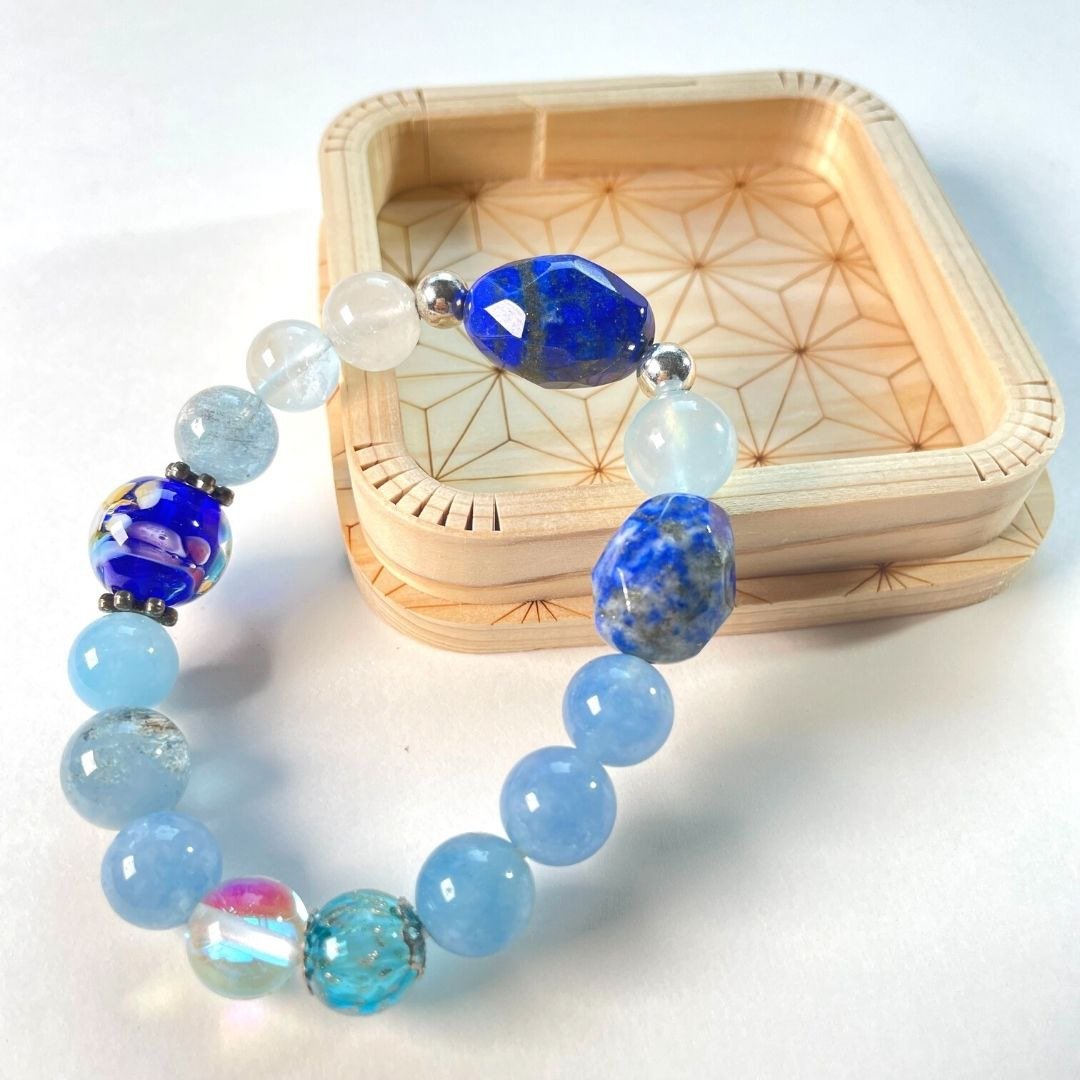琉璃珠手串/海蓝宝青金石/天然/水晶手链/能量石/原生态060205 - 手链/手环 - 水晶 多色