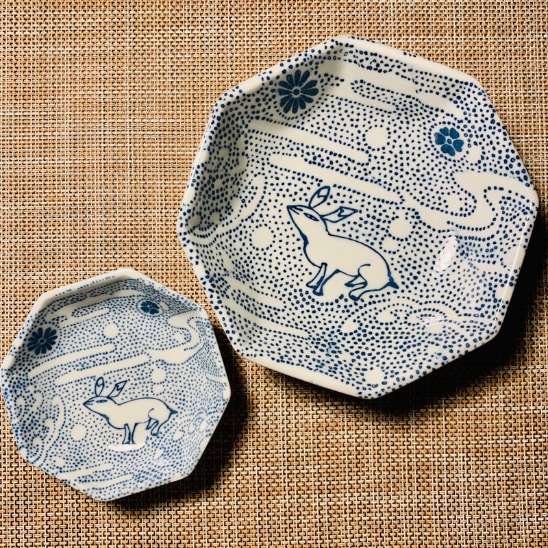 【仓敷意匠】印判手 八角 豆皿/五寸皿 - 波兎 - 盘子/餐盘/盘架 - 陶 