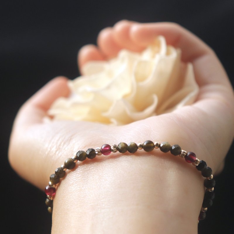 金曜石-石榴石-招财-开运-好心情-水晶手链 - 手链/手环 - 水晶 黑色