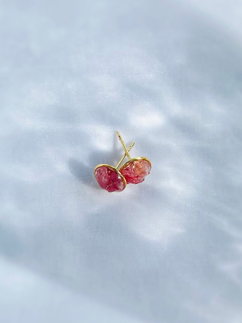 天然石/碧玺卵石耳针/能量石/单耳针/18K/单石/简约/防过敏/碧玺/夹式/石 - 耳环/耳夹 - 半宝石 红色