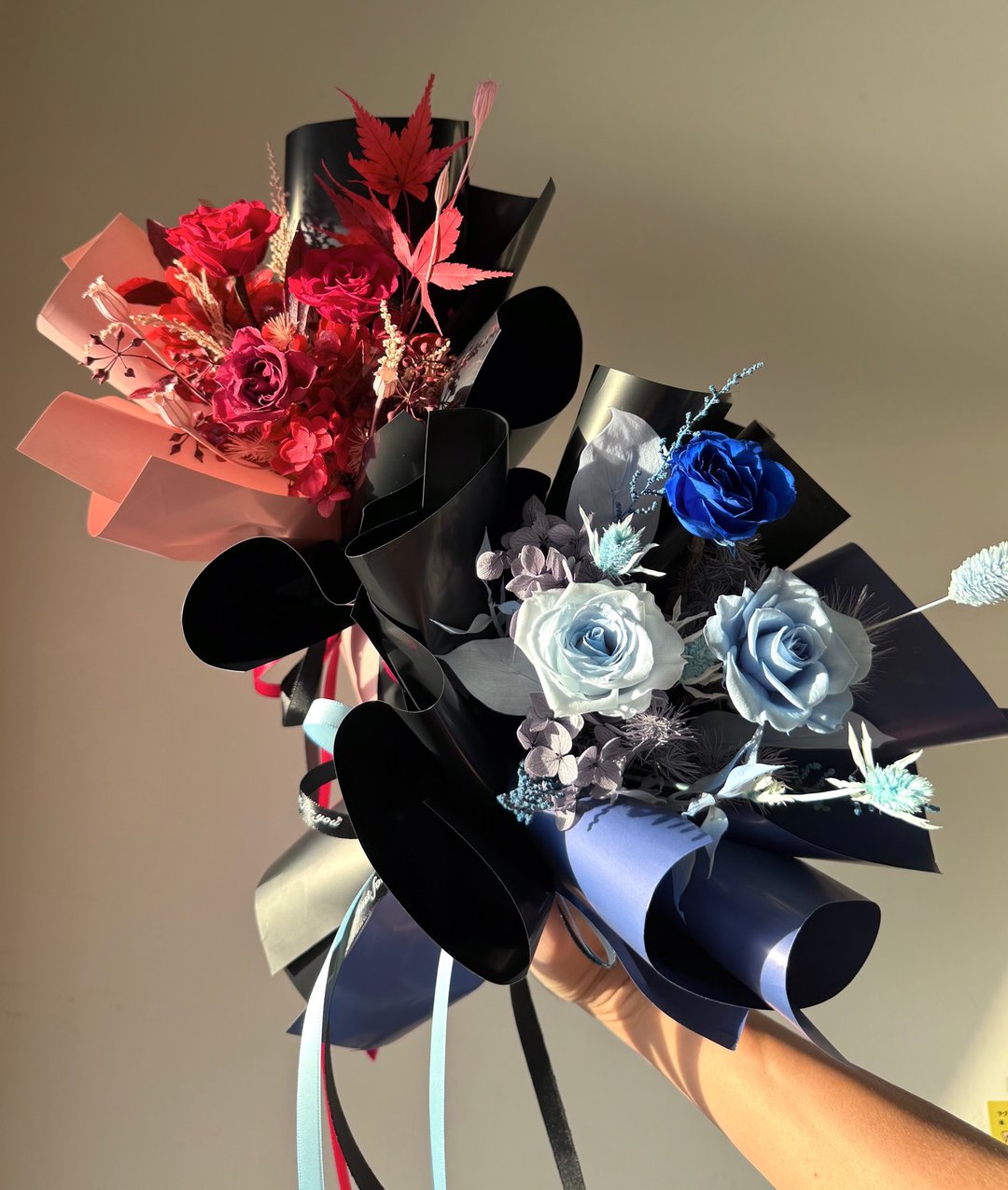 韩系撞色不凋花花束-永生玫瑰花束。情人节七夕生日礼物多色可选 - 干燥花/捧花 - 植物．花 黑色