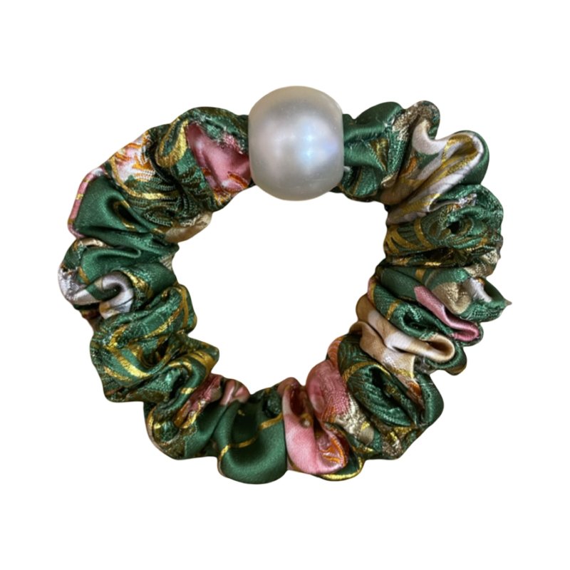 翠华 小尺寸带饰 珍珠织锦缎发圈 发束 大肠圈 发绳 发带 - 发饰 - 丝．绢 绿色