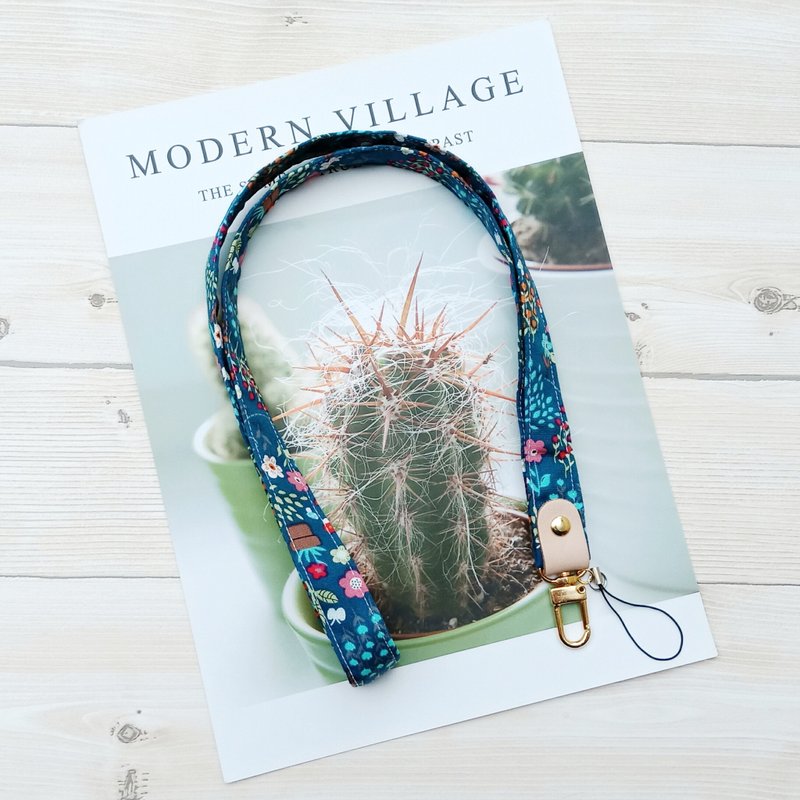 【手机背带】花盆里的小花/皮片铆钉版 - 手机配件 - 棉．麻 蓝色