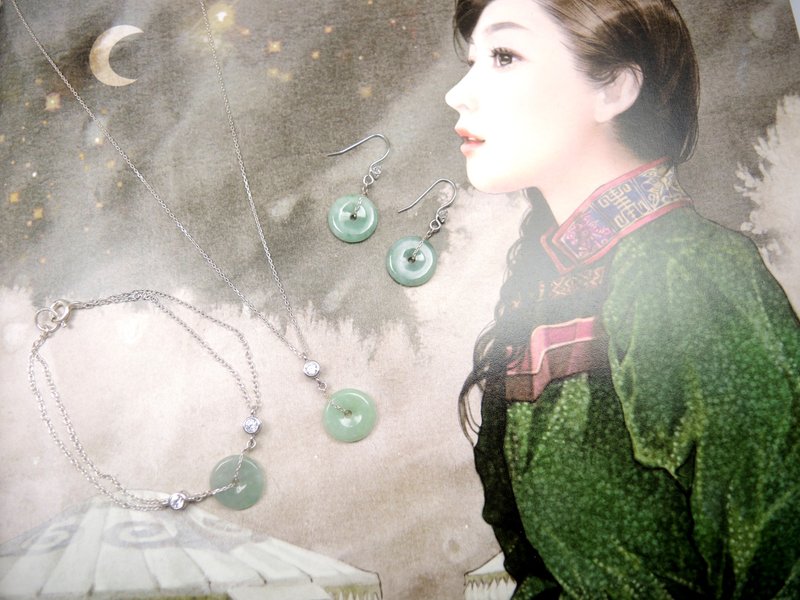 母亲节礼盒-但愿人长久-古典雅韵缅甸玉A货平安扣925纯银项链 - 项链 - 宝石 绿色