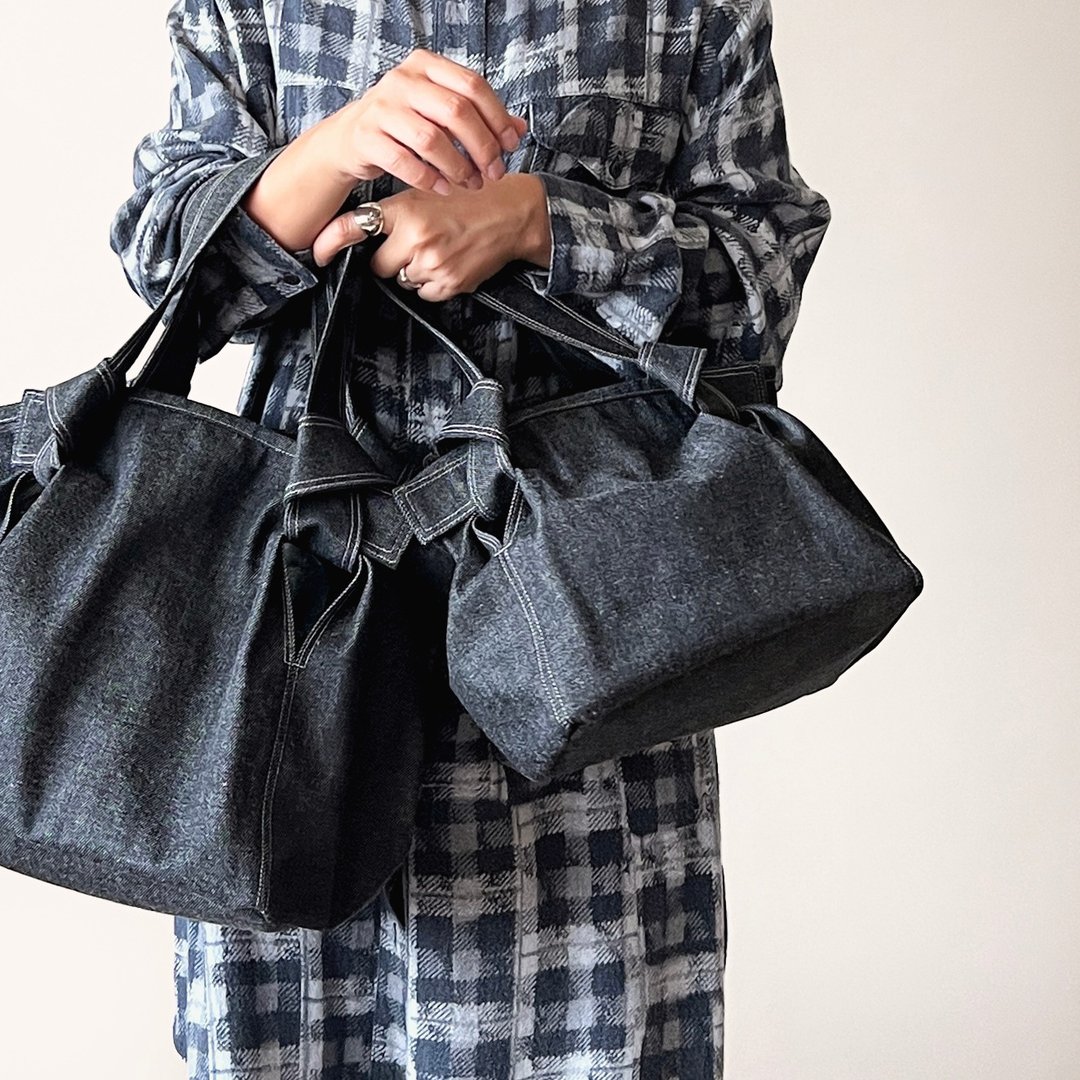 Black Denim Square Tote Bag - 手提包/手提袋 - 棉 黑色