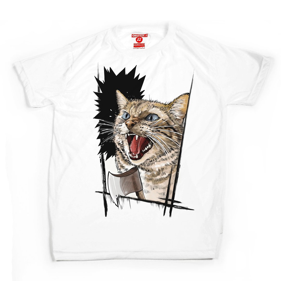 Angry cat Soft unisex men woman cotton mix Chapter One T-shirt - 男装上衣/T 恤 - 棉 白色