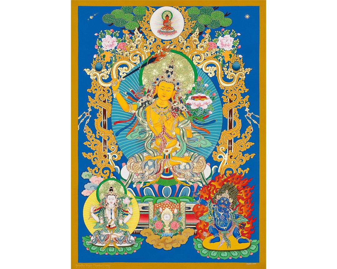 文殊菩萨唐卡 | 正宗西藏艺术 促进敏锐智力 - 墙贴/壁贴 - 其他材质 卡其色
