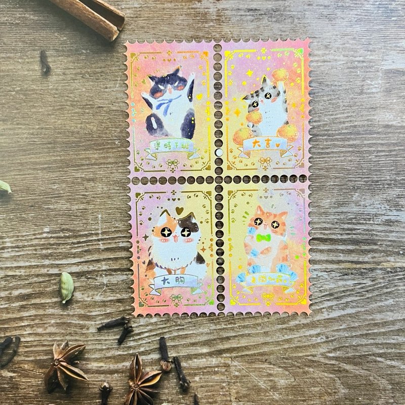 猫咪神社烫金邮票贴纸(四款) - 贴纸 - 纸 多色