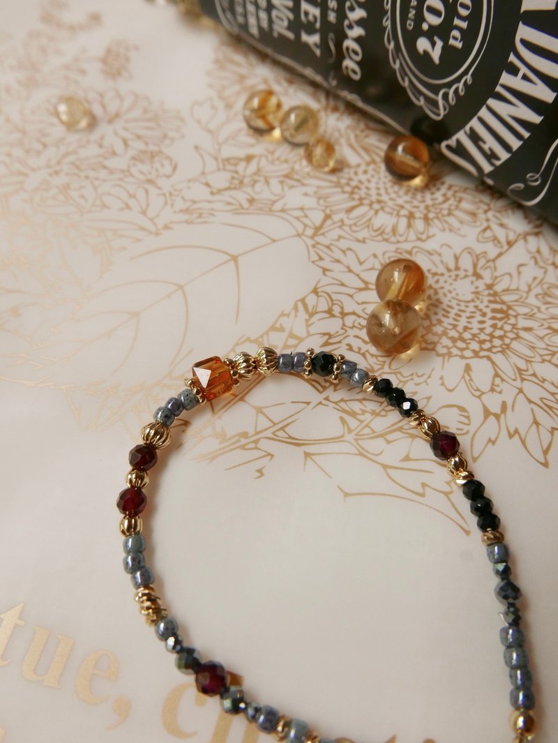 量身订制/铜镀金/天然石手链/黄水晶/红石榴石 - 手链/手环 - 铜/黄铜 多色