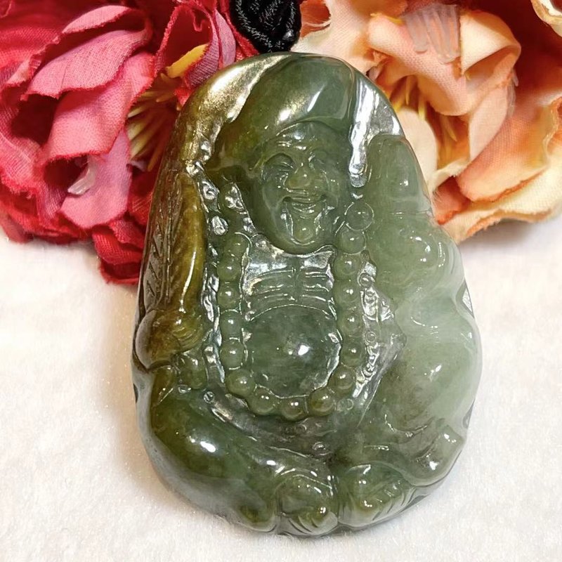 多宝晶石/天然翡翠A货/济公吊坠/济公玉佩/济公项链/济公牌/附证 - 项链 - 玉石 绿色