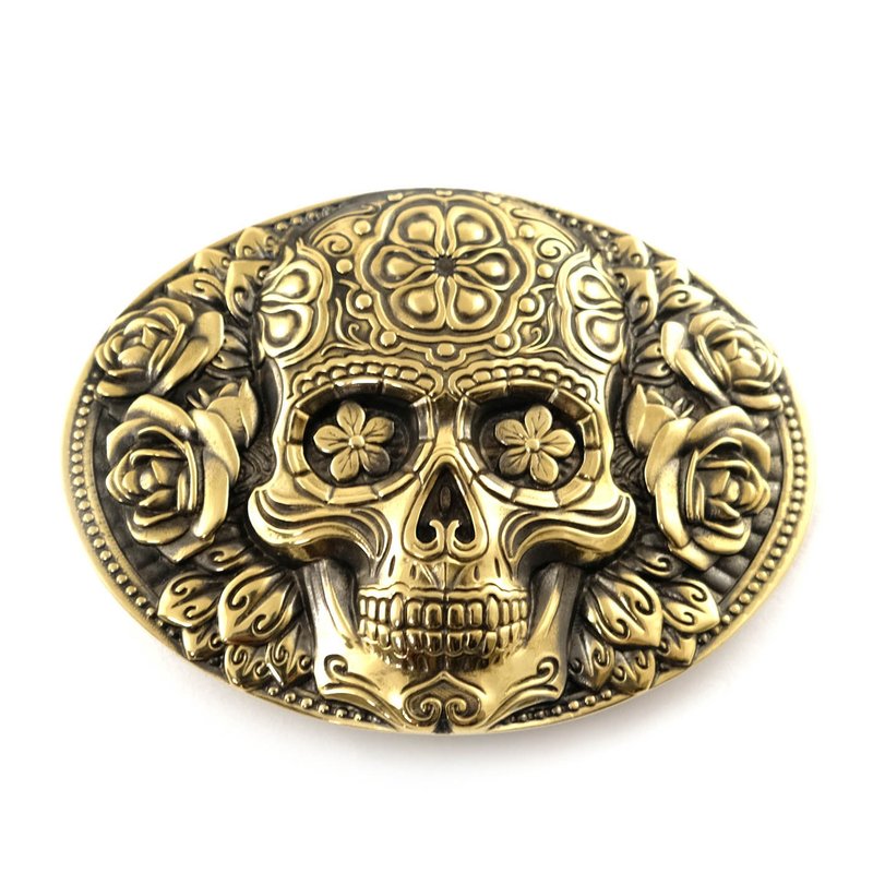 Skull calavera soild brass belt buckle, Sugar skull belt accessory - 皮带/腰带 - 其他材质 金色