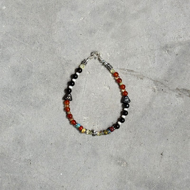 7AB 原创小众VINTAGE黑曜石红玛瑙拼接手链恶魔全知眼中性款手链 - 手链/手环 - 其他材质 