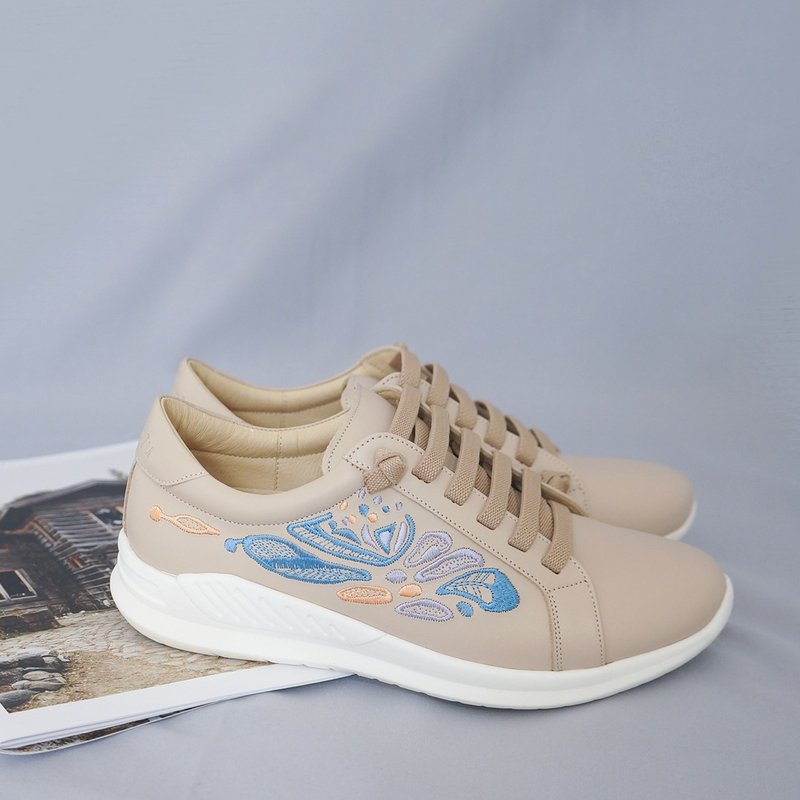 刺绣休闲慢跑鞋- 府城舆图/桔粉 - 女款休闲鞋 - 真皮 粉红色