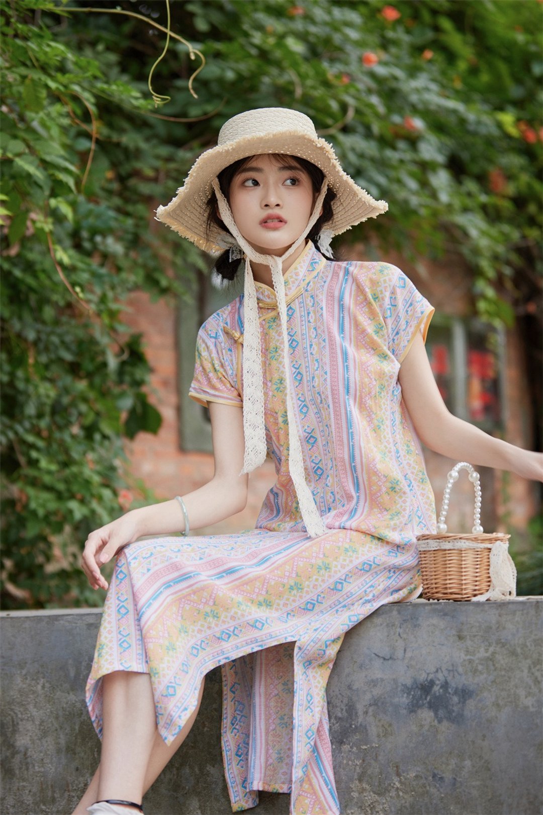 火熱夏天配條紋 古法少女旗袍 新中式中秋春節風改良洋裝連身裙 - 旗袍 - 棉 多色