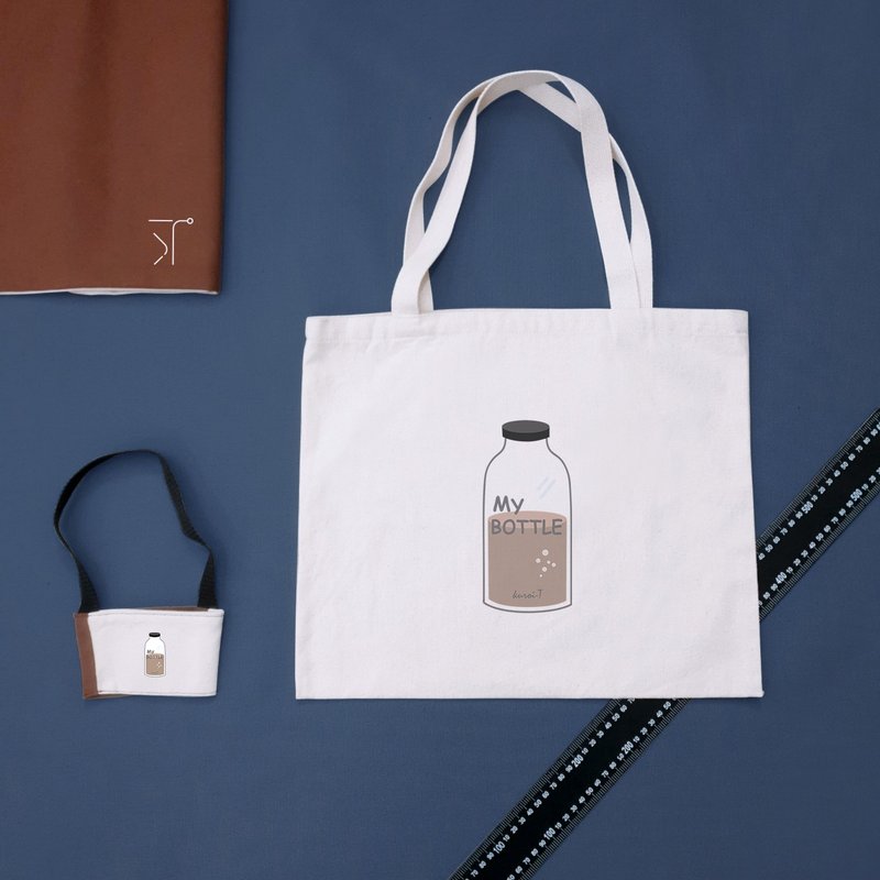 【kuroi-T】环保二件组∣饮料杯套+手提袋 - 手提包/手提袋 - 棉．麻 白色