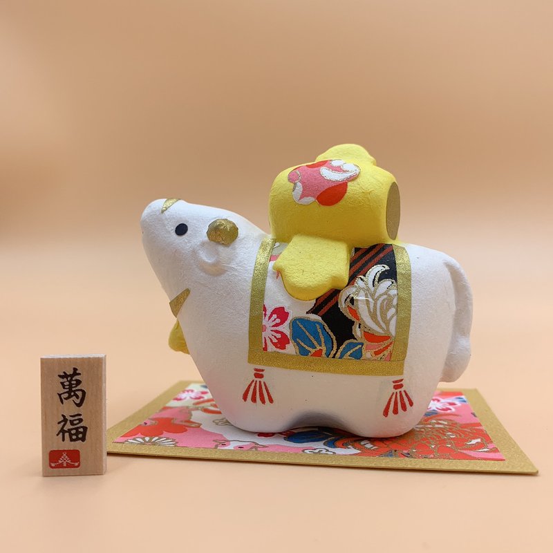 【招福干支】开运干支 生肖牛 缘起物 干支丑万福小槌 - 摆饰 - 陶 白色