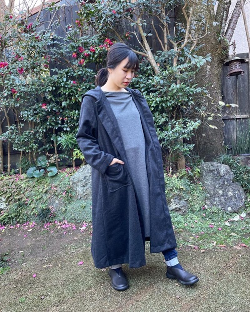 Compressed wool hooded coat (charcoal gray) - 女装休闲/机能外套 - 棉．麻 