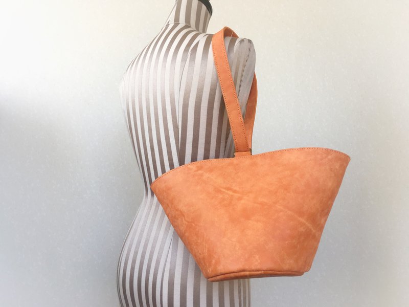 Italian leather 2way handle circle tote bag macaron orange - 手提包/手提袋 - 真皮 橘色
