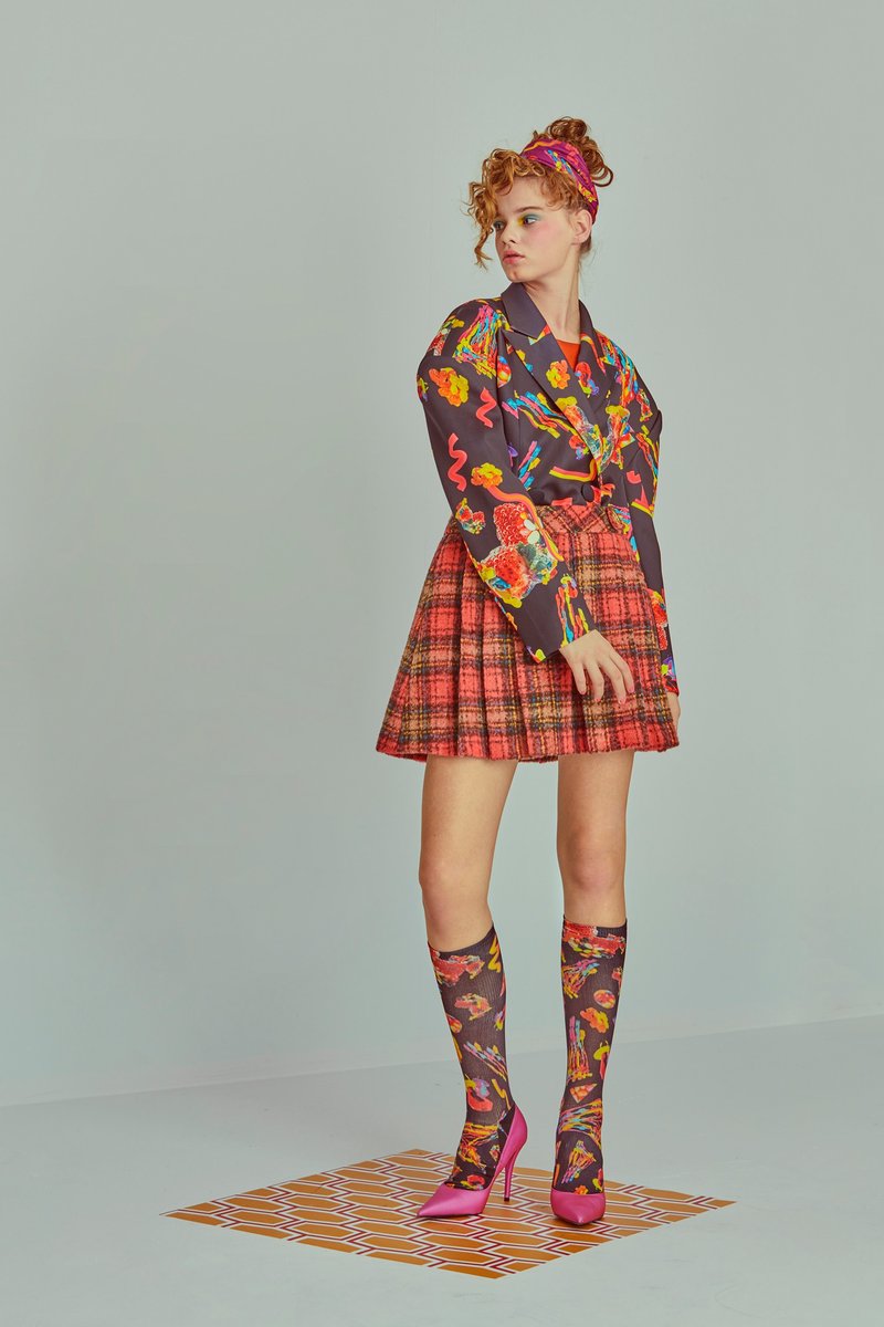 马海毛格纹百褶裙 - 裙子 - 羊毛 