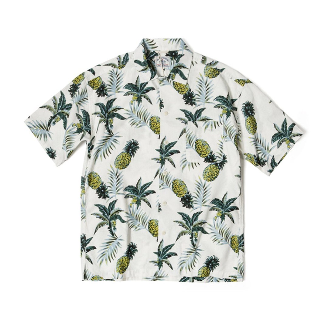 ISLAND SCOUTS 全棉复古夏威夷衬衫 - 白色凤梨印花 - 男装衬衫 - 棉 白色