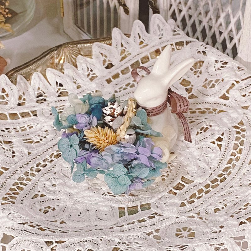 毕业礼物・缎带白兔紫阳花・陶瓷小花盆摆饰 - 干燥花/捧花 - 植物．花 粉红色