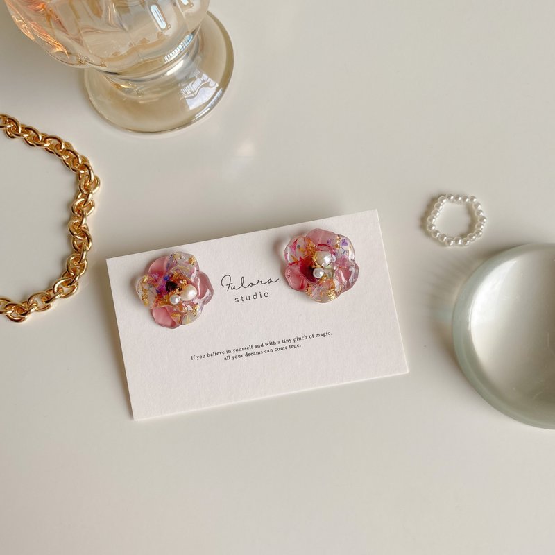 | 一抹抹温柔浪漫-勃根地红 | 耳环 - 耳环/耳夹 - 植物．花 红色