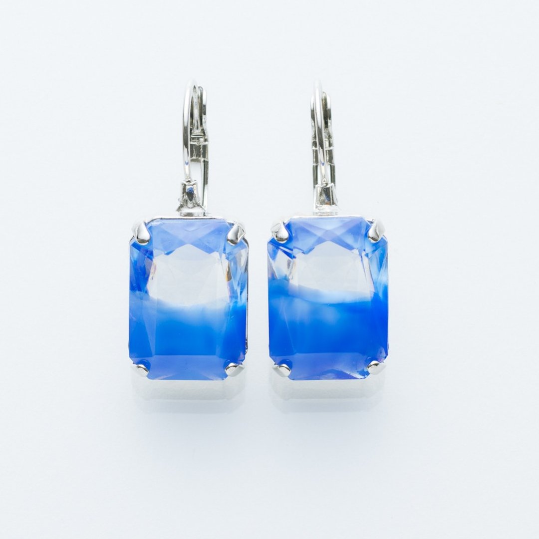 Blue spray lever back earrings - 耳环/耳夹 - 玻璃 蓝色