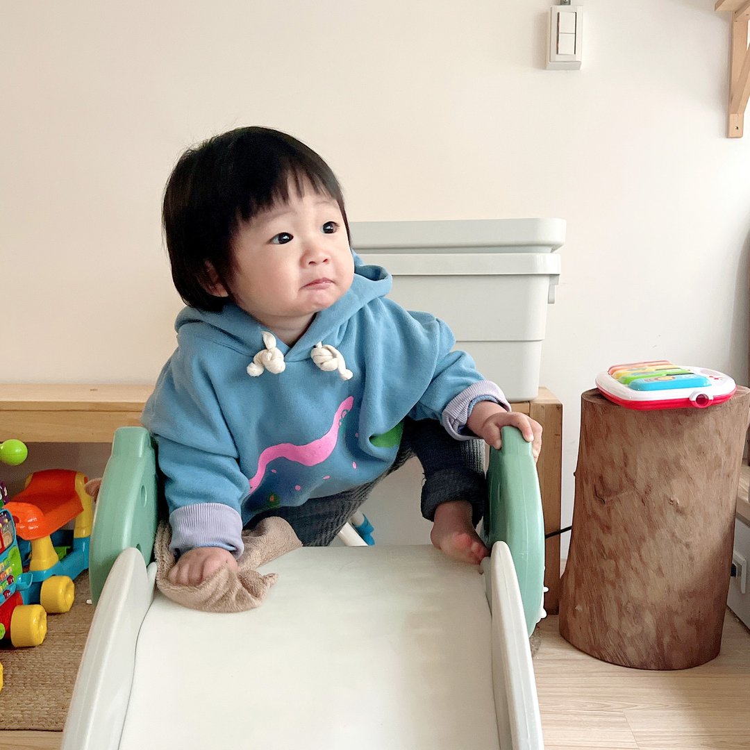 BABY 漂亮普蓝柔棉刷毛印花长版口袋帽t - 亲子装 - 棉 蓝色