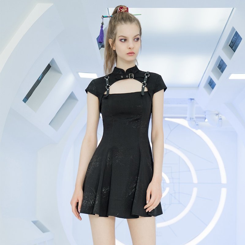 庞克中式女侠缇花镂空连衣裙 /*添加大尺码* - 洋装/连衣裙 - 其他材质 黑色