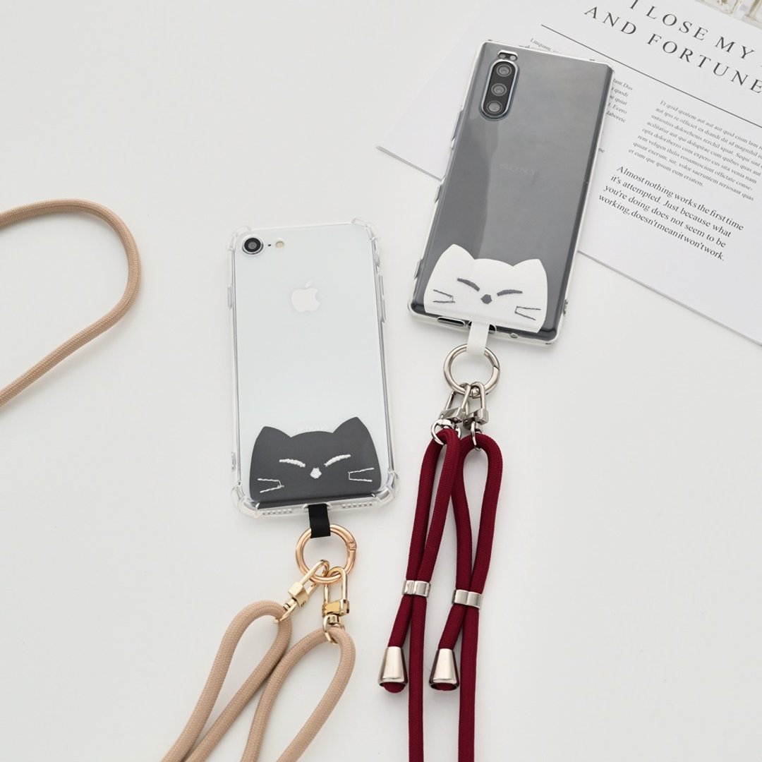 肩带架【绣花猫肩带套装】智慧型手机肩透明iPhone A181I - 手机配件 - 塑料 黑色