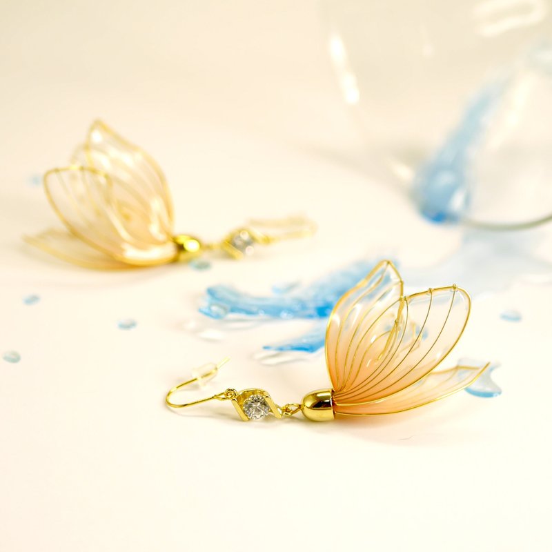 接单订制 / 夏祭金鱼梦 / 粉色鱼尾 - 耳环/耳夹 - 塑料 橘色